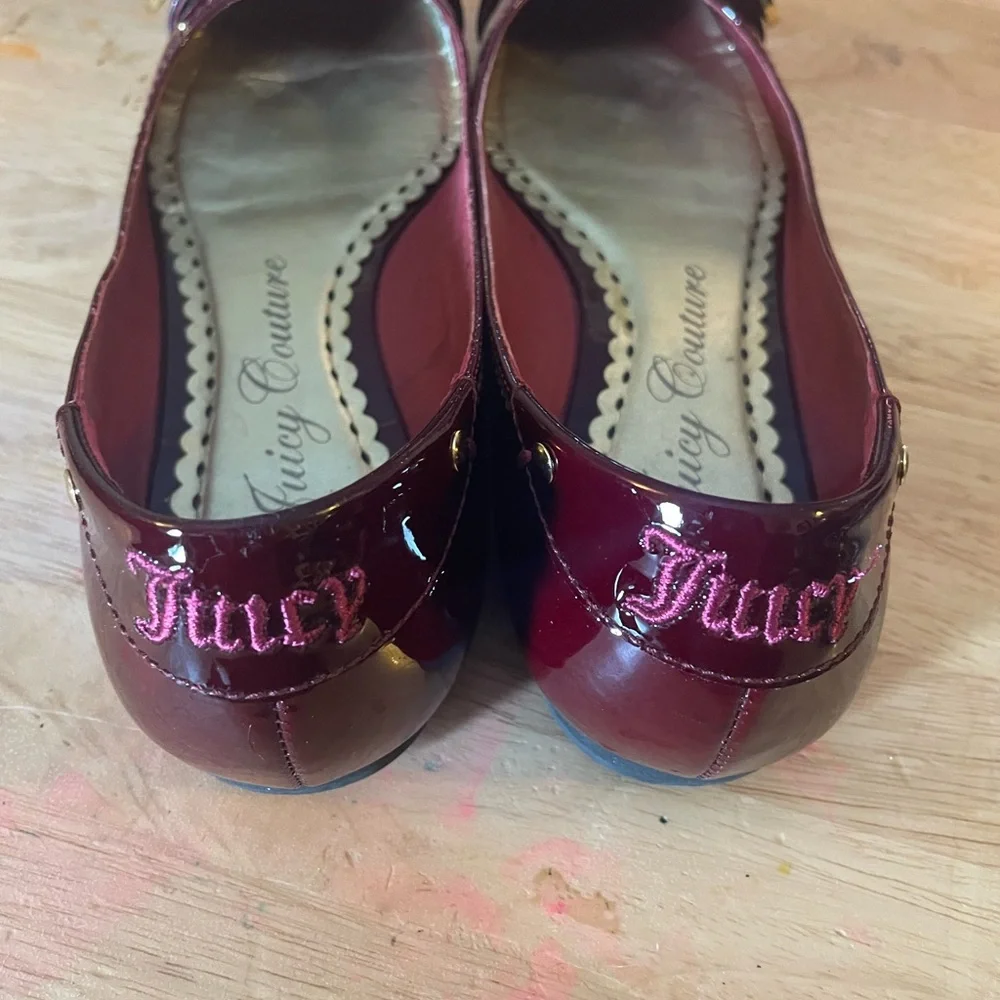 Juicy Couture Patent Leather Maroon Flats with Gold Accent - Picture 6 of 12